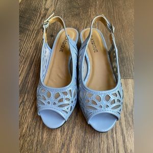 Classique NEW summer baby blue sling back wedge shoes. Size 6.5.
